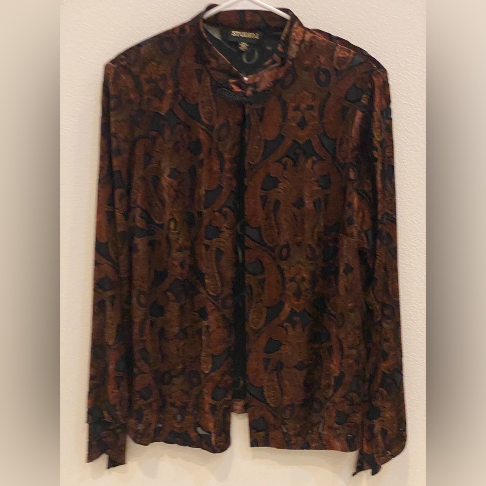 StudioI women’s jacket Velour Mandarin collar, shoulder pads, black/bronze color